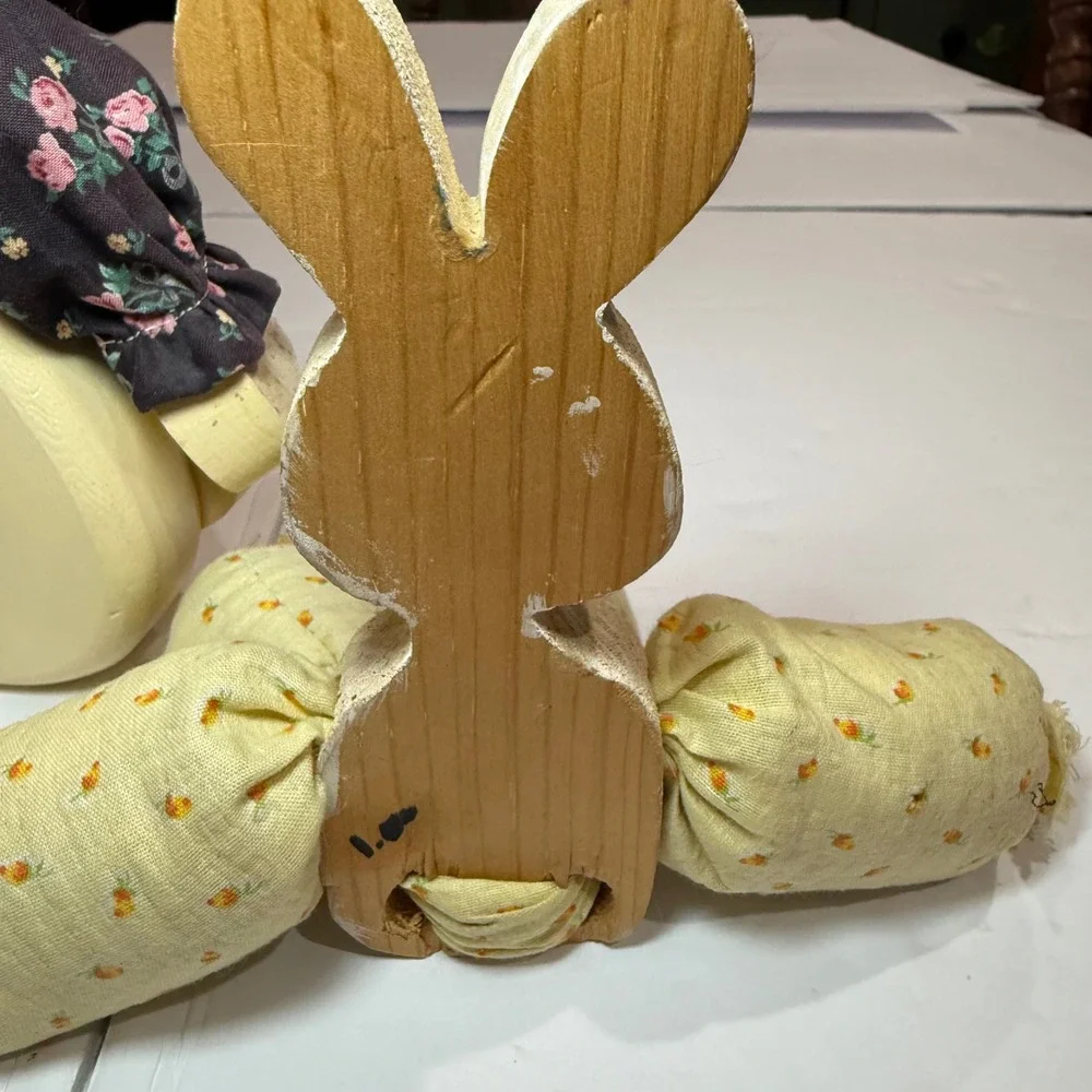 Vintage Wooden Easter Bunny Set Handmade Painted Grandmacore Cottagecore Spring